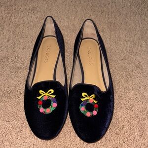 Talbots Indigo Blue Ryan Velvet Holiday Christmas Wreath Flats
